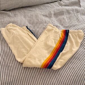 Aviator Nation Cream Sweatpants with Rainbow Stripe